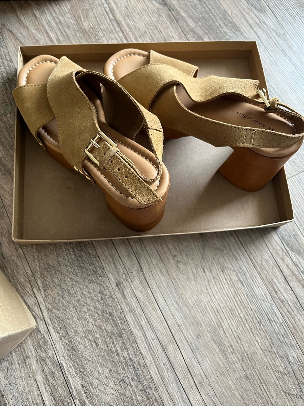 Anthropologie Mustard Suede Platform Sandals with Buckle